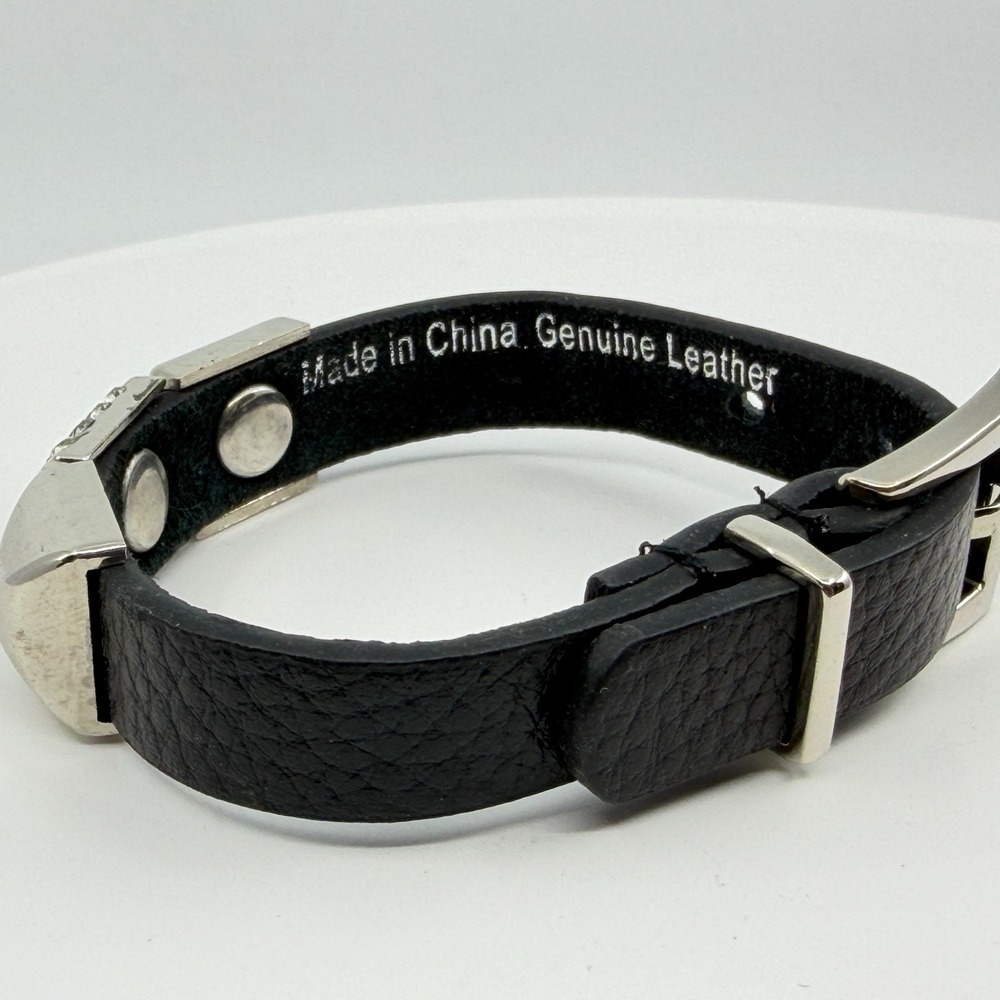 Genuine Leather Crystal Buckle Bracelet Gothic Punk Statement Cuff Accessory - Picture 7 of 12